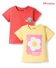 Honeyhap Premium 100% Cotton Knit With Bio Finish Half Sleeves T-Shirts With Floral Print Pack of 2 - Fresh Salmon & Popcorn