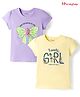 Honeyhap Premium Cotton 100% Knit Half Sleeves T-Shirts With Bio Finish & Text Print Pack of 3- Lavender & Lemon Meringue
