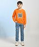 Hrit Fleece Knit Full Sleeves Good Vibes Printed Winter Sweatshirt & Jeans Set - Orange & Blue