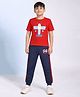 Hrit Cotton Knit Half Sleeves Aeroplane Printed Tee &  Joggers Set - Red & Blue