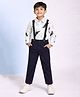 Hrit Cotton Woven Full Sleeves Dinosaur Printed Shirt & Pants Set With Suspenders - White & Black