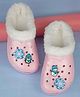 Yellow Penguin & Snowflakes Applique Plush Line Detailed Perforated Clogs - Pink
