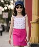 OLLINGTON ST. Cotton Knit Sleeveless Printed Top & Woven Skirt Set - White & Pink