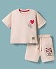 CUCUMBER Knitted Half Sleeves T-Shirt & Short Night Suit With Heart Print - Pink