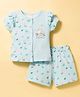 CUCUMBER Knitted Half Sleeves Butterfly Duck & Floral Printed T-Shirt & Shorts Night Wear Set - Light Blue
