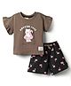 CUCUMBER Knitted Half Sleeves Top & Short Night Suit With Bear Print - Charcoal Grey