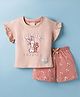 CUCUMBER Knitted Half Sleeves Top & Shorts Night Suit With Bear Print - Pink