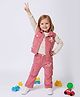 KETIMINI Corduroy Woven Full Sleeves Rabbit Applique Detailed Top With Attached Jacket & Lounge Pant Set - Cream & Pink