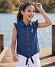 Pine Kids Cotton Woven Sleeveless Top With Floral Embroidery - Blue