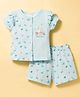 CUCUMBER Knitted Half Sleeves Butterfly Duck & Floral Printed T-Shirt & Shorts Night Suit Set - Light Blue