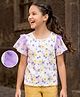 Pine Kids 100% Cotton Knit Half Flutter Sleeves Floral Printed Top - Multicolour
