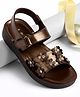 Pine Kids Velcro Closure Sandal With Floral Applique -  Brown