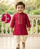 EARTHY TOUCH 100% Cotton Woven Full Sleeves Floral Printed Kurta & Dhoti Set - Maroon