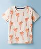 Kookie Kids 100% Cotton Knit Half Sleeves Palm Tree Printed T-Shirt - Beige
