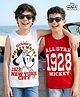 HoneyHap Disney 100% Cotton Knit Sleeveless Tank T-shirts With Mickey Mouse Graphic Pack of 2 - Multicolour