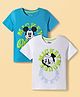 Honeyhap Disney Single Jersey Knit Half Sleeves T-Shirts with Mickey Mouse Graphics Pack of 2 - Blue & White