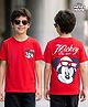 Honeyhap Disney 100% Cotton Knit Half Sleeve T-Shirt With Front & Back Mickey Mouse Graphic - Red