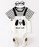 Mark & Mia Cotton Half Sleeves Striped Onesie with Good Luck Print & Applique - White