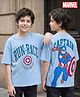 Pine Kids Marvel 100% Cotton Knit Half Sleeves T-Shirt With Front & Back Captain America Graphic - Blue
