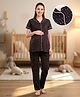 Bella Mama Cotton Knit Half Sleeves Nursing Night Suit With Polka Dot Print - Black