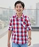 Pine Kids 100% Cotton Woven Full Sleeves Checks Shirt - Red