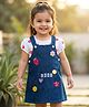 Babyhug Cotton Woven Frock & Half Sleeves Inner Tee With Floral Print & Embroidery - Navy Blue & White
