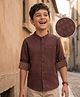 Pine Kids Cotton Woven Full Sleeves Mandarin Collar Printed Shirt - Brown