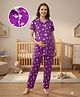 Bella Mama 100% Cotton Knit Half Sleeves Bunny & Floral Printed Co-Ords Nursing Night Suit - Purple