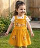 Babyhug Cotton Woven Frock & Half Sleeves Inner Tee With Floral Print & Embroidery - Yellow & White