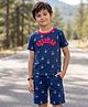 Pine Kids 100% Cotton Knit Half Sleeves Nautical Theme Printed  Co-Ords T-Shirt & Shorts Night Suit - Navy Blue