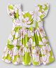 Babyhug 100% Rayon Woven Frill Sleeves Floral Printed Frock - White & Lime Green