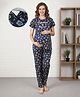 Bella Mama Cotton Knit Half Sleeves Floral Printed Co-Ords Nursing Night Suit - Navy Blue