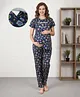 Bella Mama Cotton Knit Half Sleeves Floral Printed Co-Ords Nursing Night Suit - Navy Blue