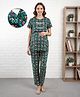 Bella Mama Cotton Knit Half Sleeves Nursing Night Suit with Floral Print - Green