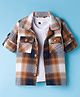 Rikidoos Cotton Woven Full Sleeves Checks Shirt With Number Printed T-Shirt - Brown