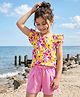OLLINGTON ST. Cotton Knit Half Sleeves Floral Printed Top Shorts Set -  Pink