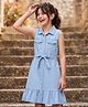 Pine Kids Cotton Woven Sleeveless Solid Frock With Front Pocket & Belt - Blue