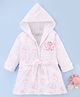 Doreme Terry Knit Full Sleeves Hooded Bath Robe with Butterfly Print & Embroidery - White