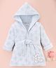 Doreme Terry Knit Full Sleeves Hooded Bath Robe with Bear Print - Aqua Blue