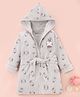 Doreme Terry Knit Full Sleeves Hooded Bath Robe with Giraffe Print & Embroidery - Grey