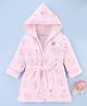 Doreme Terry Knit Full Sleeves Hooded Bath Robe with Bunny Print & Embroidery - Pink