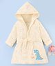 Doreme Terry Knit Full Sleeves Hooded Bath Robe with Dino Print & Embroidery - Cream
