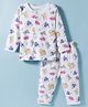 Doreme Knitted Full Sleeves Co-ords T-Shirt & Pajama Night Suit with Dino Print - White