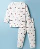 Doreme Knitted Full Sleeves Co-ords T-Shirt & Pajama Night Suit with Bear Print - Off White