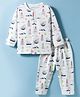 Doreme Knitted Full Sleeves Co-ords T-Shirt & Pajama Night Suit with Light House Print - White