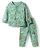 Doreme Knitted Full Sleeves Co-ords T-Shirt & Pajama Night Suit with Safari Print - Green