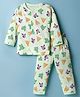 Doreme Knitted Full Sleeves Co-ords T-Shirt & Pajama Night Suit with Animal Print - Light Green