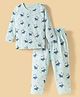 Doreme Knit Full Sleeves T-Shirt & Pyjama Co-ord Night Suit With Penguin Print - Light Blue