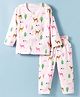 Doreme Knit Full Sleeves T-Shirt & Pyjama Co-ord Night Suit With Reindeer Print - Pink