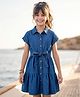 Pine Kids Cotton Woven Half Sleeves Solid Shirt Dress - Blue